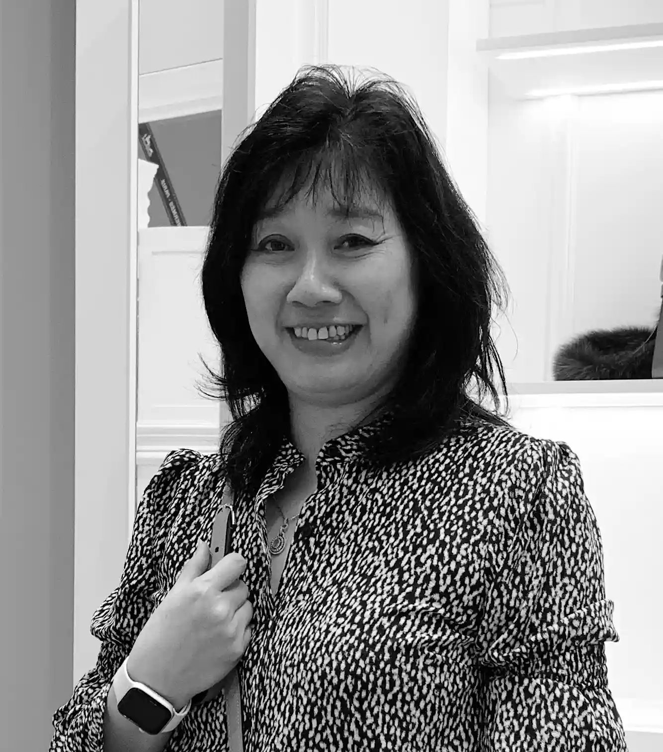 Black and white photo of Maggie, the mother of the groom