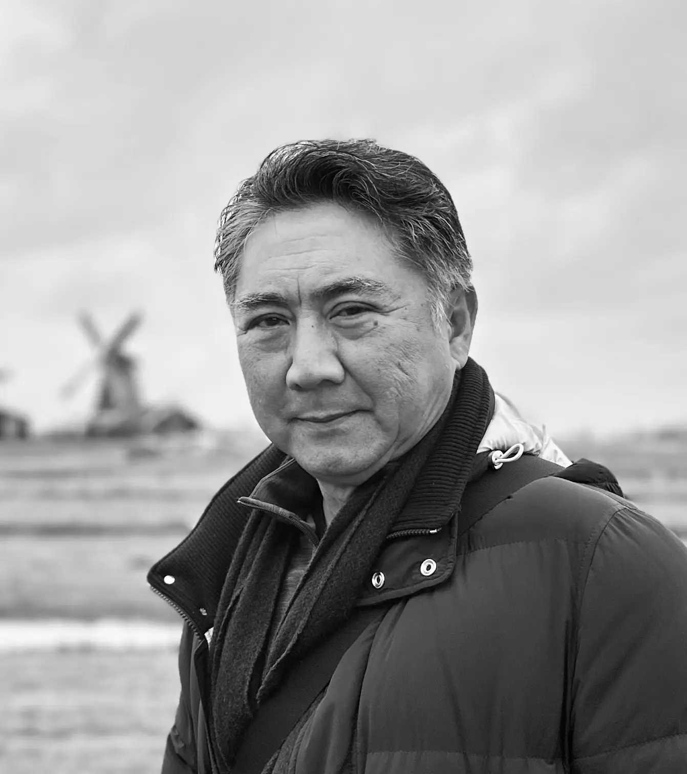 Black and white photo of Mike, the father of the groom